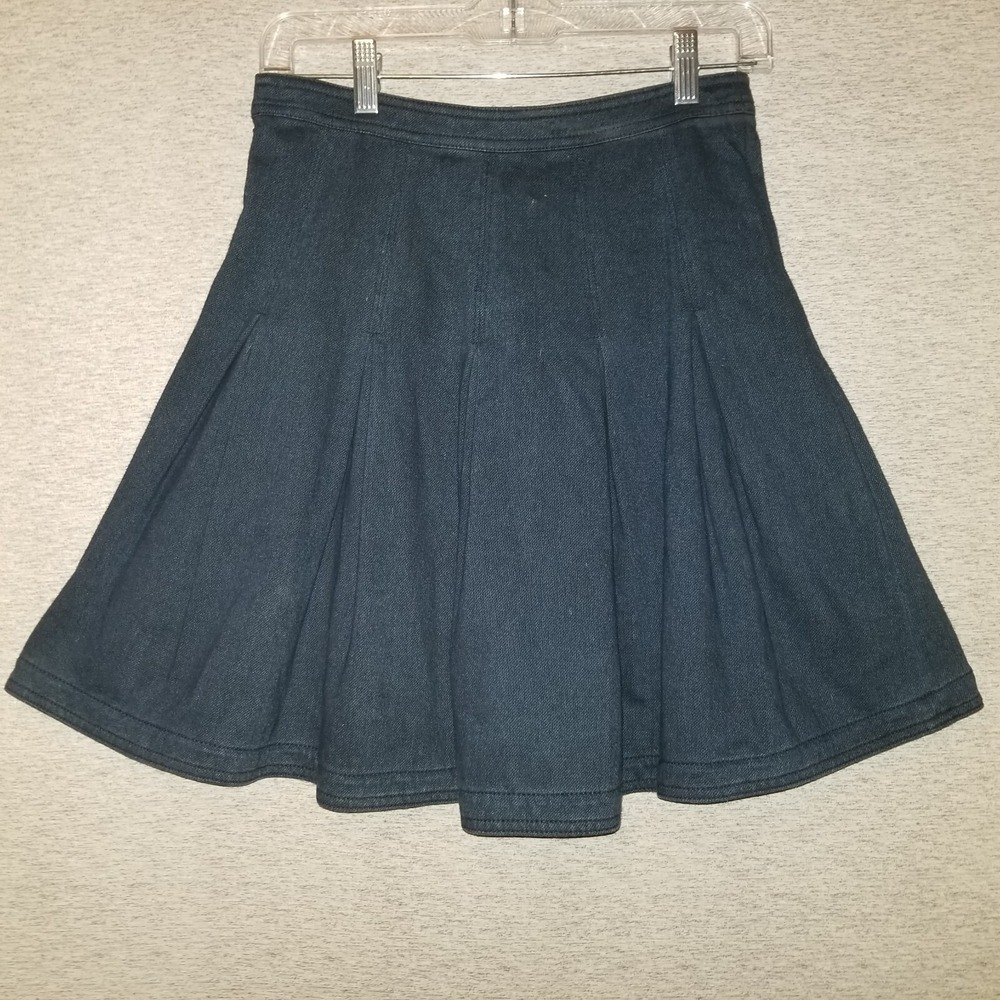 Diane Von Furstenberg Pleated Flared Skirt Size 2 Blue Dark Wash Denim Side Zip
